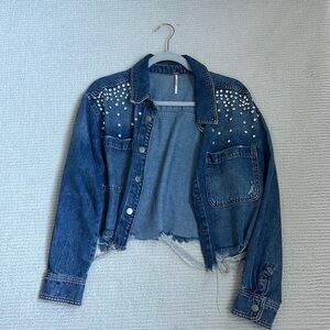 free people cropped bedazzled jean jacket